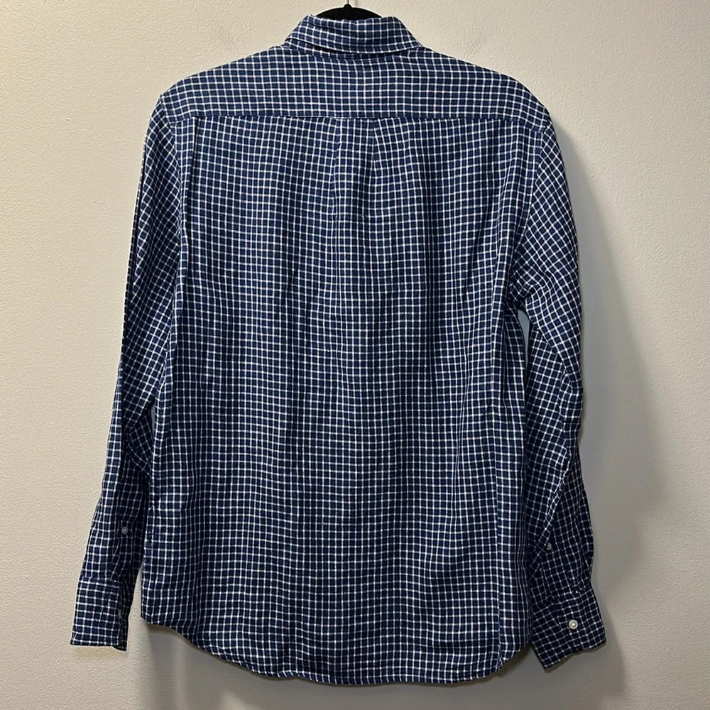 J. Crew Men’s Blue Checkered Slim Long Sleeve Irish Linen Button Down Shirt Sz S